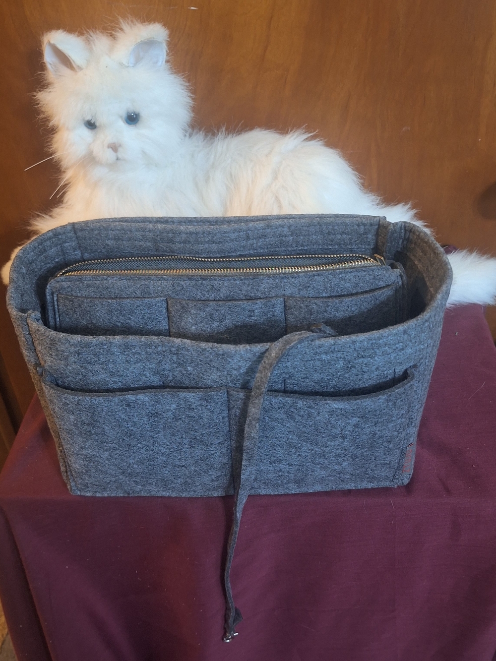 Gray Felt Tote Organizer Insert with Multiple Pockets